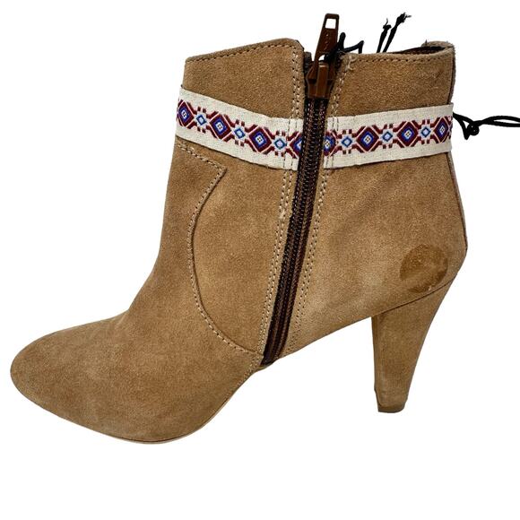 High Heel Fringe Ankle Booties Womens SZ 7.5 Brown Suede Boho Western Cowgirl - Picture 4 of 11